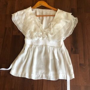 White Chiffon Flutter sleeve Blouse